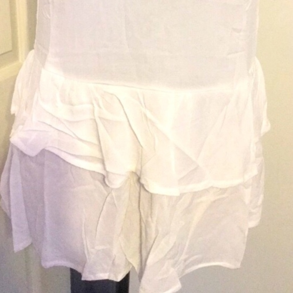 ❌DONATED❌Off White Lightly Lined Ruffled Hem One Shoulder Top - Picture 8 of 10